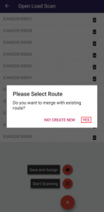 interface of please select route