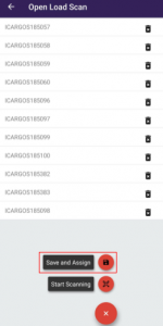 delivery management app showing open load scan