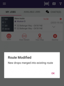 interface of route modified
