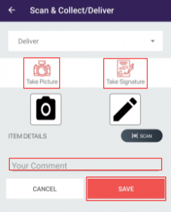 Screenshot of scan & collect/delivery