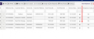 Screenshot of a shipment tracking software interface showing a table of consignment new shipments