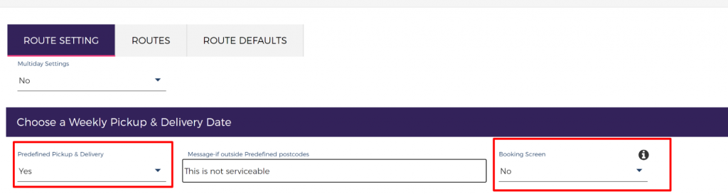 Set "Predefined Pickup and Delivery" to "Yes"